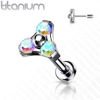 Afbeelding van Piercing push in tripple CZ cluster multi kleur 1.2x8