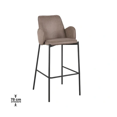 Afbeelding van LABEL51 Barkruk Joni Taupe Micro Suede Zithoogte 78 cm Majorr