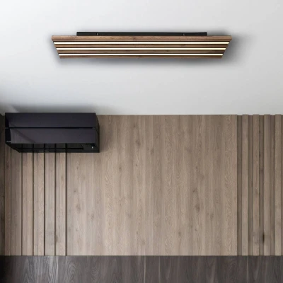 Afbeelding van Globo Plafondlamp Hayden zwart met hout 80cm 67347D4