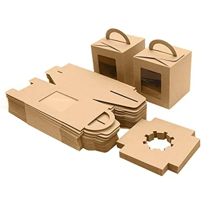 Afbeelding van Belle Vous Bruin Papier Hobby Enkele Bakkerij Gebak Doosjes met Raam en Handvat (50 Pak) 9,39 x 10,66 cm Wegwerp Verpakking Koekjes, Cupcakes, Deserts &amp; Taartjes