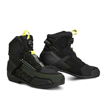 Afbeelding van SHIMA Edge Vented, motorschoenen voor heren Ademend, versterkte straatrijschoenen met ATOP sluitsysteem, enkelondersteuning, antislipzool, versnellingspook (Khaki, 10,5)