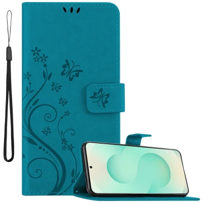 Afbeelding van Cadorabo Hoesje geschikt voor Samsung Galaxy S25 Plus in BLOEMEN BLAUW Beschermhoes bloemmotief met magnetische sluiting, standfunctie en kaartsleuven Book Case Cover Etui