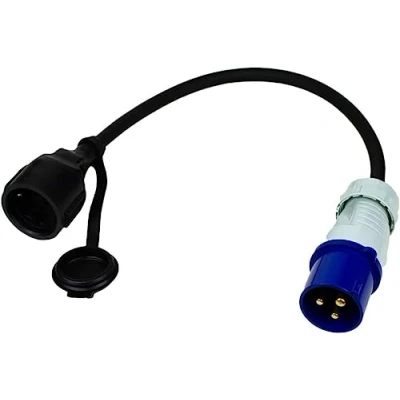 Afbeelding van CEE Kabeladapter stekker op geaarde koppeling H07RN F 3G2,5, 230 V / Chilitec /16 A, 3 polig, 35 cm, IP44 spatwaterdicht, 3.500 W, voor camping, caravan en caravan, 22852