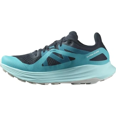Afbeelding van Salomon Ultra FLOW Trail hardloopschoenen, Dames, Maat: 36 2/3, Carbon/peacock blue/white Textiel/ synthetisch