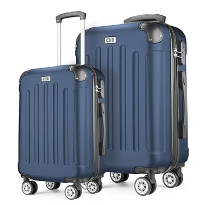 Afbeelding van POSH koffer met Harde schaal, trolley, rolkoffer, reiskoffer, handbagage, 4 wielen, van ABS, vakantiekoffer in M L XL set, Donkerblauw, M+XL, ABS kunststof