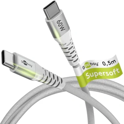 Afbeelding van Goobay USB C (ST ST) 0,5m Anschlusskabel Textilmantel Weiß