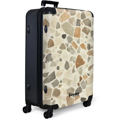 Afbeelding van NoBoringSuitcases.com® Koffer groot Reiskoffer lichtgewicht Steenpatroon in neutrale tinten Rolkoffer met 4 wielen Grote trolley XL 98 liter bagage