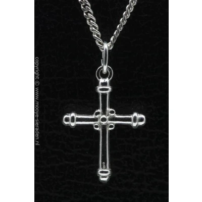 Afbeelding van Zilveren Kruis bewerkt ketting hanger