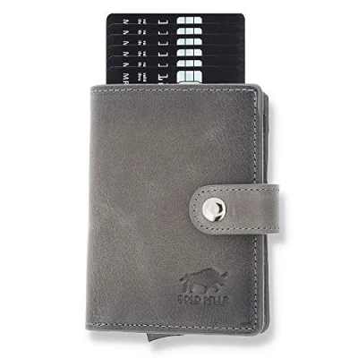 Afbeelding van Solo Pelle Leren portemonnee Q Wallet met geïntegreerde kaarthouder voor 15 kaarten + bankbiljetten creditcardhouder RFID, Steengrijs vak kleingeld, One Size, creditcardhoes