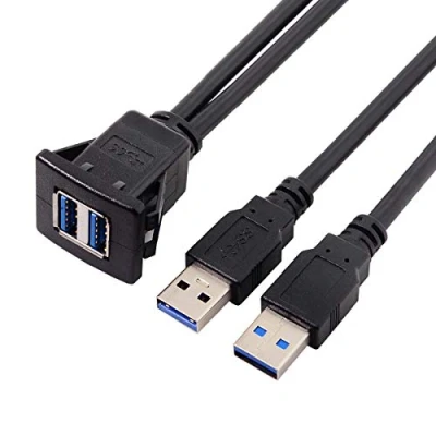 Afbeelding van 1m Waterdichte Dual USB 3.0 Extension Klink Mount Auto AUX Kabel voor Dashboard Panel