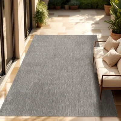 Afbeelding van Paco Home Tapijt Vloerkleed In &amp; Outdoor Balkon Terras Keukenvloerkleed Eenkleurig Gemêleerd Patroon, Maat:240x340 cm, Kleur:Grijs