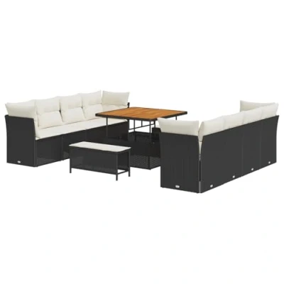 Afbeelding van vidaXL 11 Delige Tuin Sofa Set met Kussens Zwart Poly Rattan Acacia