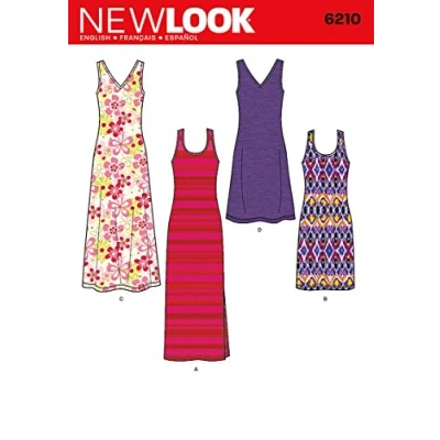 Afbeelding van Simplicity 6210 New Look Knippatroon voor dames gebreide jurk in twee lengtes, informatiebladen het Engels, maat A (36 48)