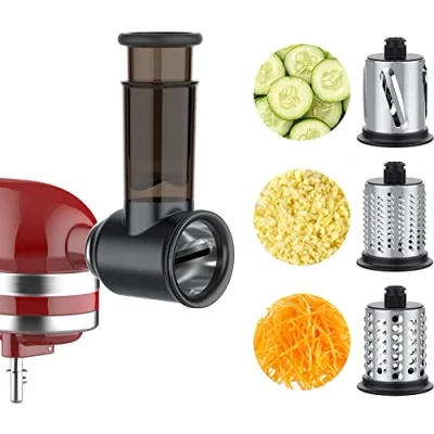 Afbeelding van COFUN groentesnijder accessoires voor KitchenAid keukenmachine, kaasschrasp, groenterasp met 3 messen van roestvrij staal, raspaccessoires (zwart)