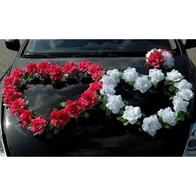 Afbeelding van Autoschmuck, bruiloftdecoratie, rotan, roze/zuiver wit, 34 x 24 14