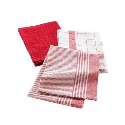 Afbeelding van Douceur d&#039;Intérieur, 3 theedoeken (50 x 70 cm) vibrato rood, geweven katoen