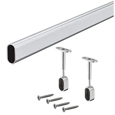 Afbeelding van Gedotec Kledingstang OVAL kledingkaststang 1200 mm kastbuis verchroomd staal meubelbuis 30 x 15 stang met 2 stuks kastlagers 1 set garderobestang ovaal voor plafondmontage