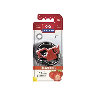 Afbeelding van Dr. Marcus Strawberries City I Love My Car autogeurtje met neutrafresh technologie Luchtverfrisser auto Tot 45 dagen geurverspreiding 20 Gram