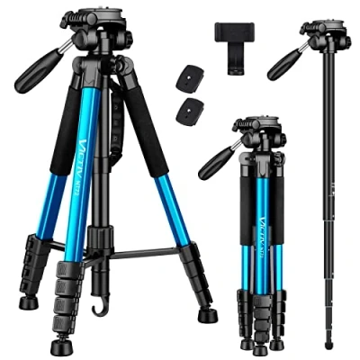 Afbeelding van Victiv 72&quot; Camera Statief Aluminium T72 Max Hoogte 182cm Lichtgewicht &amp; Monopod Compact voor Reizen met 3 weg Draaibare Hoofd en 2 Quick Release Platen DSLR Video Shooting Blauw