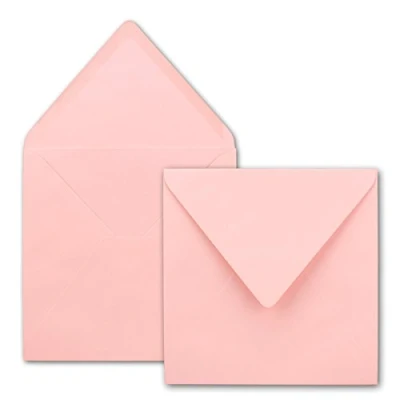 Afbeelding van FarbenFroh Vierkante enveloppen in roze, 15,5 x cm, zonder venster, met natte plakrand, 110 g/m², voor uitnodigingskaarten bruiloft, verjaardag en meer