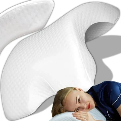 Afbeelding van Retoo Traagschuim kussen, armkussen om te slapen, schuim, ergonomisch nekkussen, kussen voor gezondheid, verzorging schuimkussen, reizen, anti handgevoelloos, ademend gebogen knuffelkussen