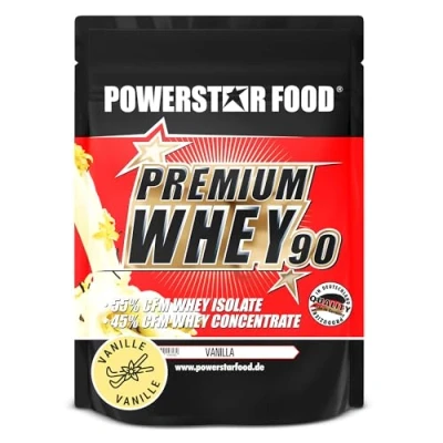 Afbeelding van Powerstar PREMIUM WHEY 90 Protein Powder 850 g 82,8% Eiwit Wei Poeder Gemaakt in Duitsland 55% CFM Isolaat &amp; 45% Concentraat rijk aan EAA BCAA Vanilla
