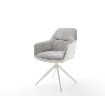 Afbeelding van DELIFE Draaistoel Pejo Flex materiaalmix echt leer wit zilver grijs kruisframe breed 360 draaibaar rocker functie pocketveer kern