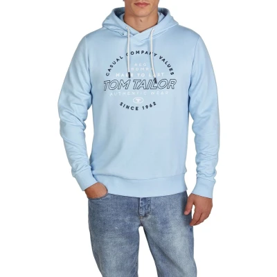 Afbeelding van Tom Tailor Heren trui Printed Hoodie regular fit Blauw XXL Volwassenen