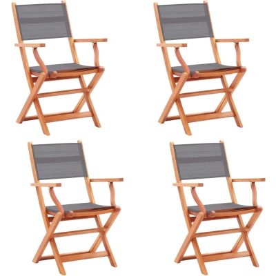 Afbeelding van Tuinstoelen inklapbaar 4 st eucalyptushout en textileen grijs