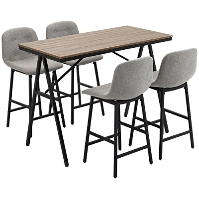 Afbeelding van HOMCOM bartafel met barkrukset, keukentafel, 5 delige eetset, bartafelset