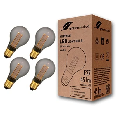 Afbeelding van 4x greenandco® Vintage Design LED lamp voor sfeerverlichting E27 A60 Edison 2W 45lm 2000K rook extra warm wit 320 230V flikkervrij, niet dimbaar