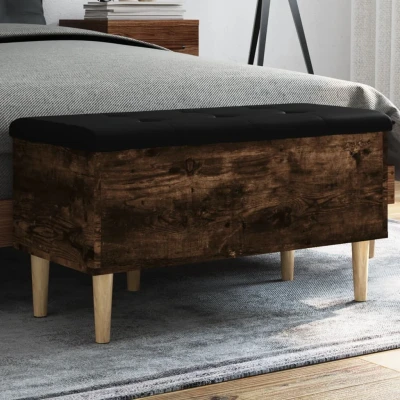 Afbeelding van Opbergbankje 82x42x46 cm bewerkt hout gerookt eikenkleurig