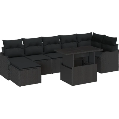 Afbeelding van vidaXL 8 delige Tuin Sofa Set met Kussens Zwart Poly Rattan