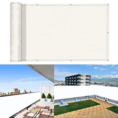 Afbeelding van Balkonscherm inkijkbescherming 80 x 1000 cm Weerbestendig uv bescherming Ondoorzichtige Balkondoek met oogjes kabelbinders koord voor tuinhek balkon terras, Wit