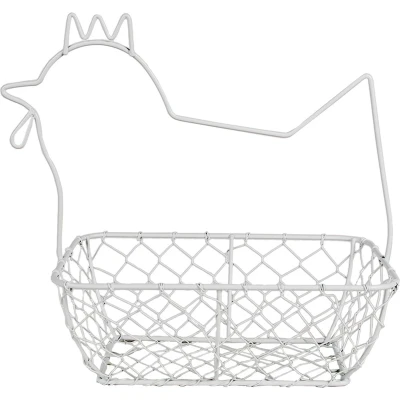 Afbeelding van Clayre &amp; Eef Eiermand 27 cm Wit Ijzer Kip Keuken Mandjes