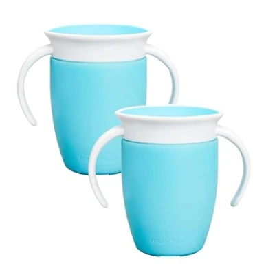 Afbeelding van Munchkin Miracle 360 educatieve beker voor kinderen vanaf 6 maanden, 207 ml (2 pack), leerbeker kleine kinderen, BPA vrij, lekvrij, blauw/oranje
