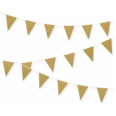Afbeelding van 6x stuks gouden metallic glanzende vlaggenlijn 10 meter Feestartikelen/versiering slinger goud