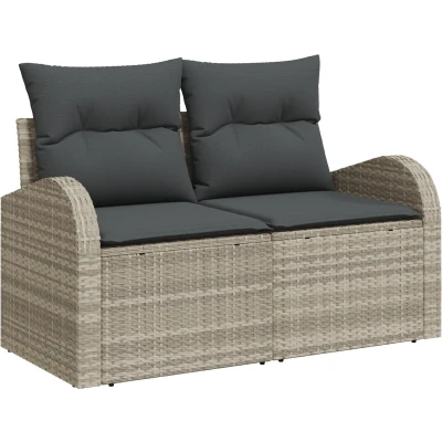 Afbeelding van vidaXL 2 Persoons Tuin Sofa met Opslag &amp; Kussens Licht Grijs Poly Rattan