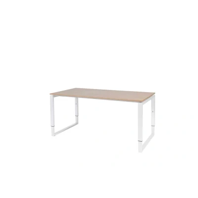 Afbeelding van Domino Plus bureau, hoogte instelbaar (62 85cm) met 160x80cm &#039;zwevend&#039; robson eiken 25mm blad en wit (RAL9010) O poot frame