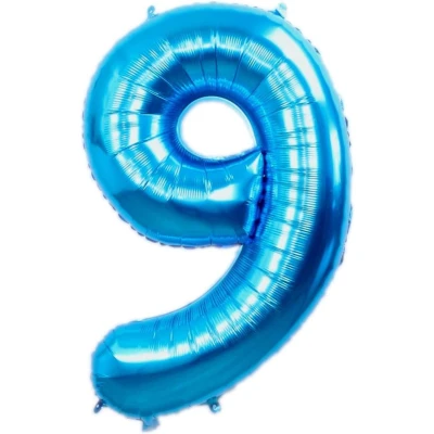 Afbeelding van Folie Ballon Cijfer 9 Jaar Blauw 36Cm Verjaardag Folieballon Met Rietje