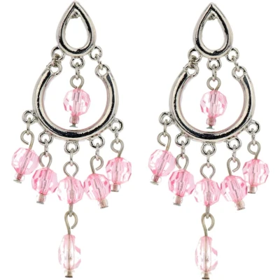 Afbeelding van Behave Zilverkleurige oorhangers met roze kraaltjes