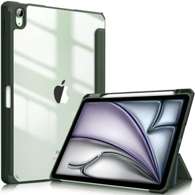 Afbeelding van Fintie Hoes iPad Air 11 inch 2024 M2 / 6e 2024, 5e/4e 10.9&quot; met Pen houder, draadloze oplaadfunctie Transparant Harde Beschermhoes Zachte TPU Rand Bumper alpine groen