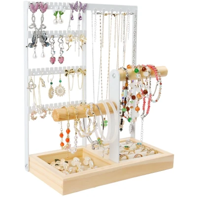Afbeelding van NVIYAM Sieradenstandaard Sieradenhouder, Kettinghouder Oorbellenstandaard Sieradenorganizer met houten voet, Horlogestandaard Sieradenopslag voor ringen, oorbellen, kettingen, armbanden, horloges