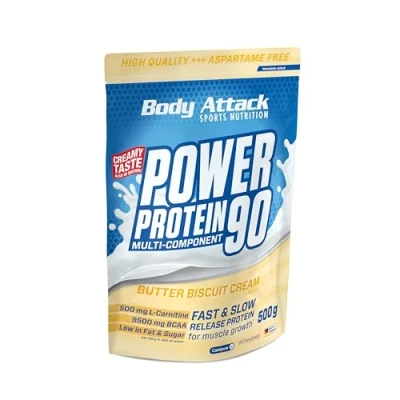 Afbeelding van Body Attack Power Protein 90, Butter Biscuit Cream, 500 g 5K eiwitpoeder met wei proteïne, L carnitine en BCAA voor spieropbouw fitness, Made in Germany