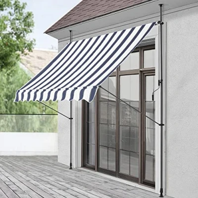 Afbeelding van Klem zonwering luifel uitschuifbaar donkerblauw wit 200x120 cm
