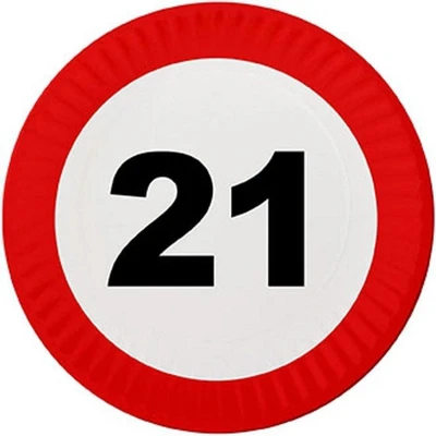 Afbeelding van 16x Wegwerpbordjes 21 jaar verjaardag 23 cm Feestbordjes