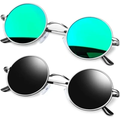 Afbeelding van KANASTAL Zonnebril Ronde Dames en Heren Gepolariseerde Hippie Steampunk Stijl Klassieke Retro Met UV400 Bescherming Unisex Zilver Zwart Groen