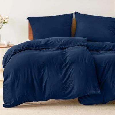 Afbeelding van Dreamzie 2 dekbedovertrekken 135x200 cm met kussenslopen 80x80 donkerblauw bedset van 100 procent microvezel gecertificeerd vrij chemicaliën (Oeko TEX)