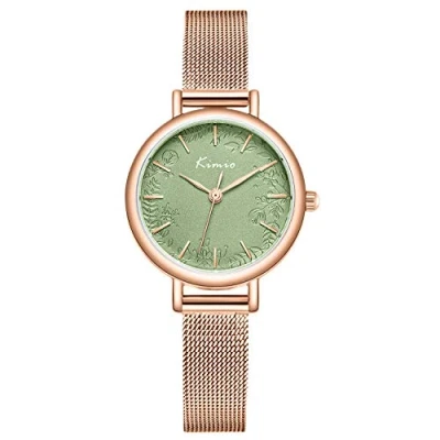 Afbeelding van RORIOS Vrouwen Horloges Bloem Patroon Dial Analoge Quartz Horloge Rvs Mesh Band Elegante Dames Horloges, Groen, armband
