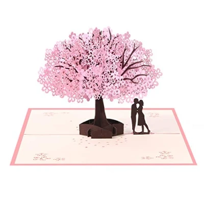 Afbeelding van Vicloon 3D Kaart, Verjaardagskaart, Pop up Wenskaart Met Envelop, Roze Kersenbloesem Valentijnsdagkaart, Voor Huwelijksverjaardag, Huwelijksgeschenk, Verjaardag, Afstudeerkaart, Huwelijksuitnodiging
